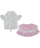 Compleu elegant fete, Anglaise, Bluza, si Fusta, bumbac, alb cu roz